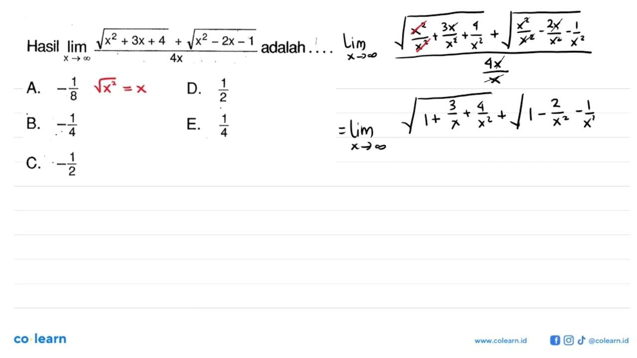 Hasil limit x mendekati tak hingga ((x^2+3