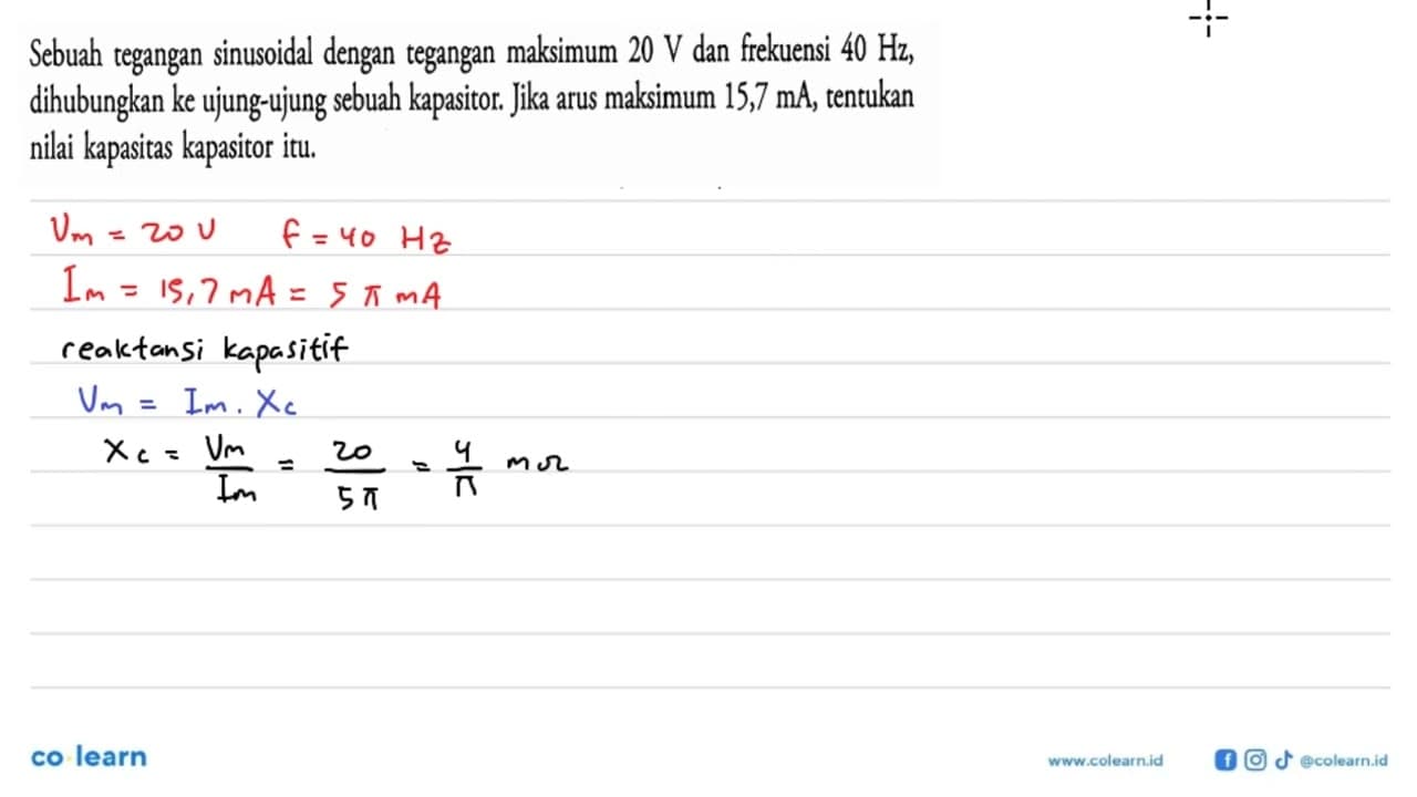 Sebuah tegangan sinusoidal dengan tegangan maksimum 20 V