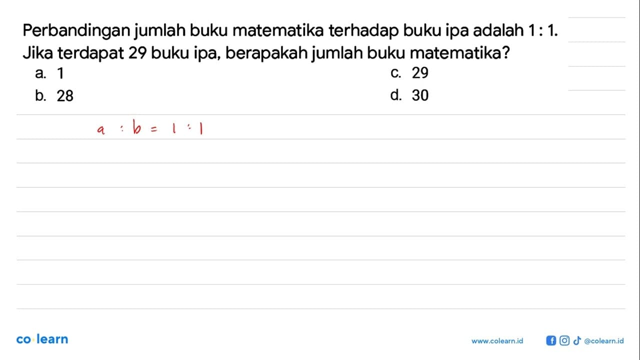 Perbandingan jumlah buku matematika terhadap buku ipa