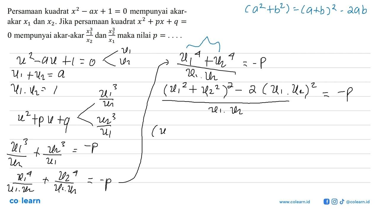 Persamaan kuadrat x^2 - ax + 1 = 0 mempunyai akar-akar x1