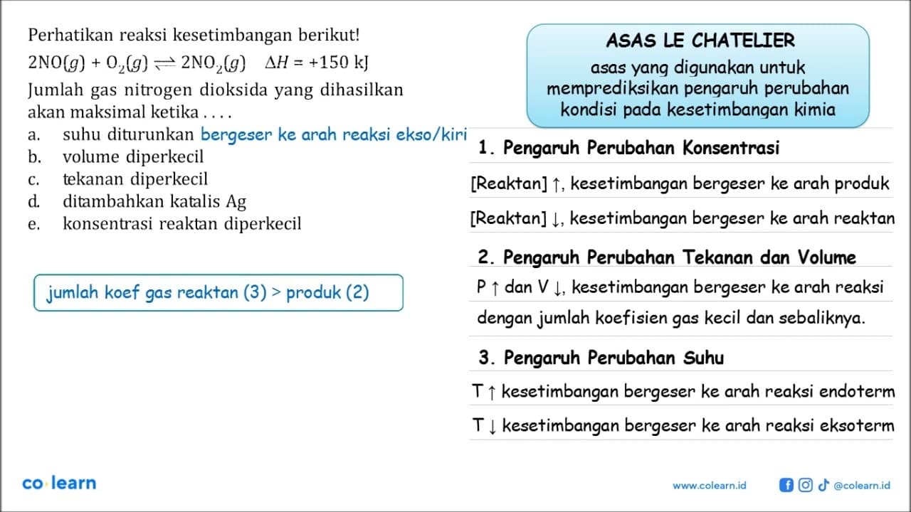 Perhatikan reaksi kesetimbangan berikut ! 2NO (g) + O2 (g)