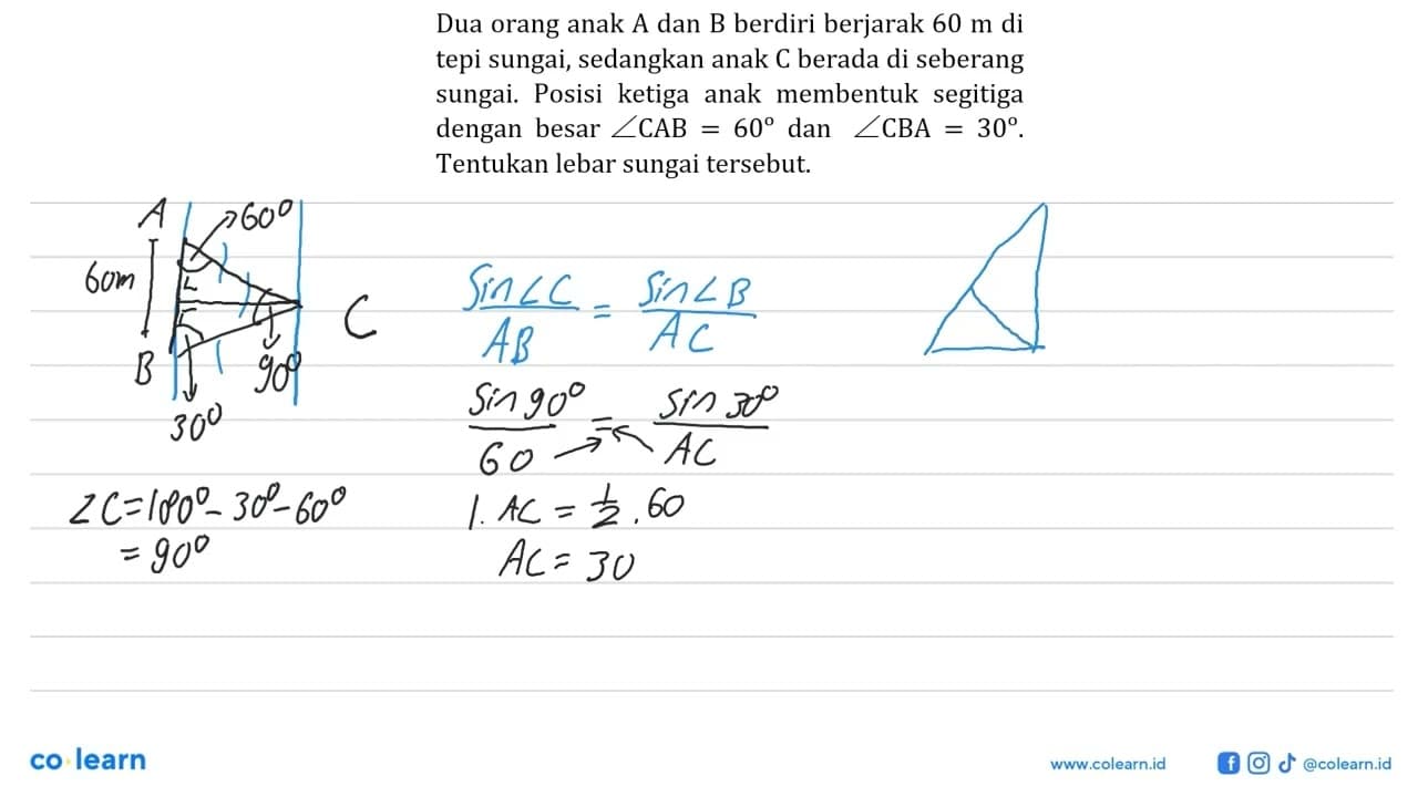 Dua orang anak A dan B berdiri berjarak 60 m di tepi