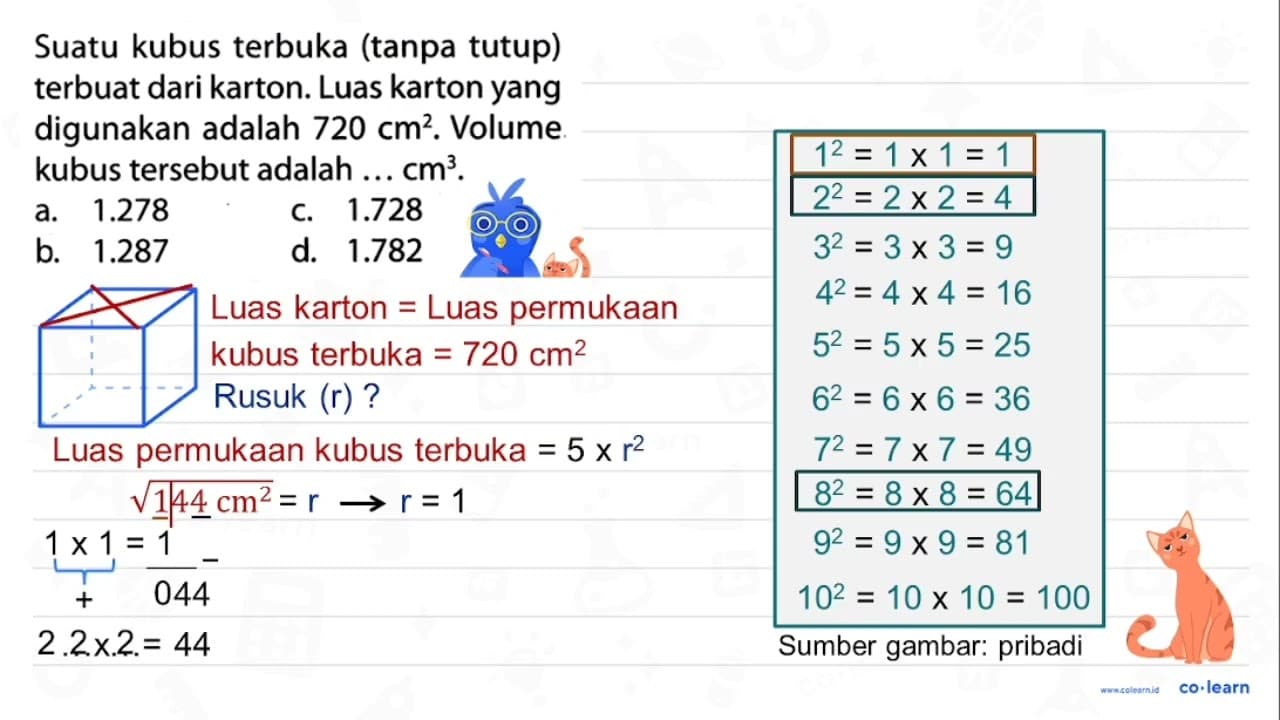 Suatu kubus terbuka (tanpa tutup) terbuat dari karton. Luas