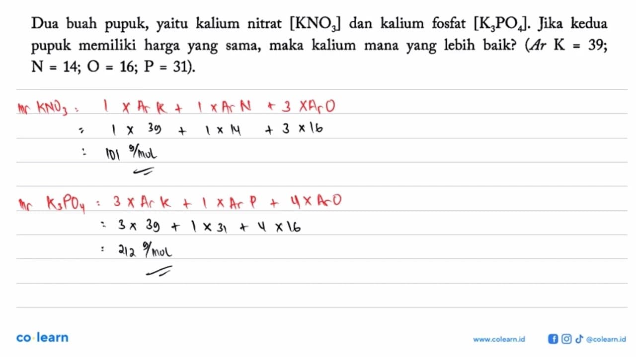 Dua buah pupuk, yaitu kalium nitrat [KNO3] dan kalium