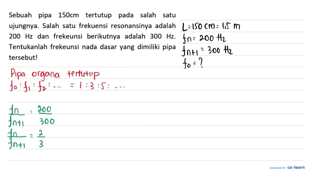 Sebuah pipa 150 cm tertutup pada salah satu ujungnya. Salah