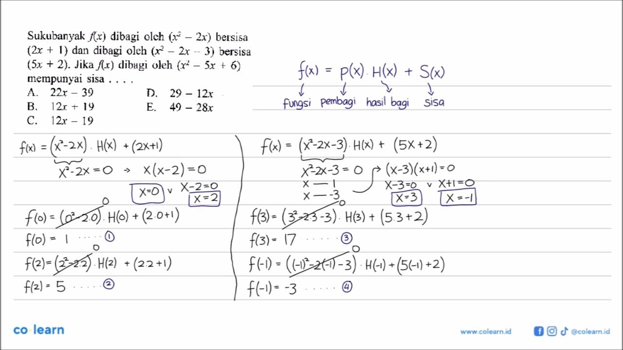 Sukubanyak f(x) dibagi oleh (x^2-2x) bersisa (2x+1) dan