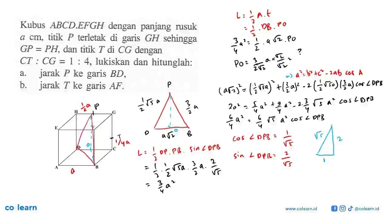 Kubus ABCD EFGH dengan panjang rusuk cm, titik P terletak