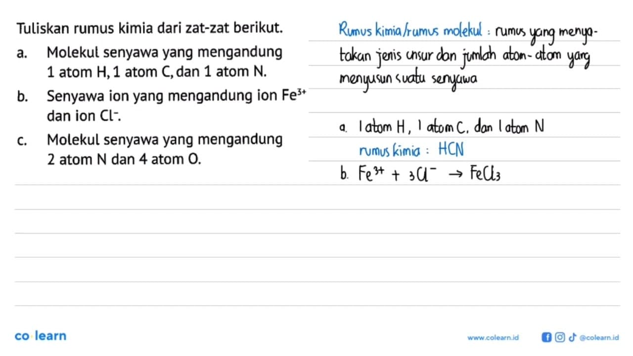 Tuliskan rumus kimia dari zat-zat berikut. a. Molekul