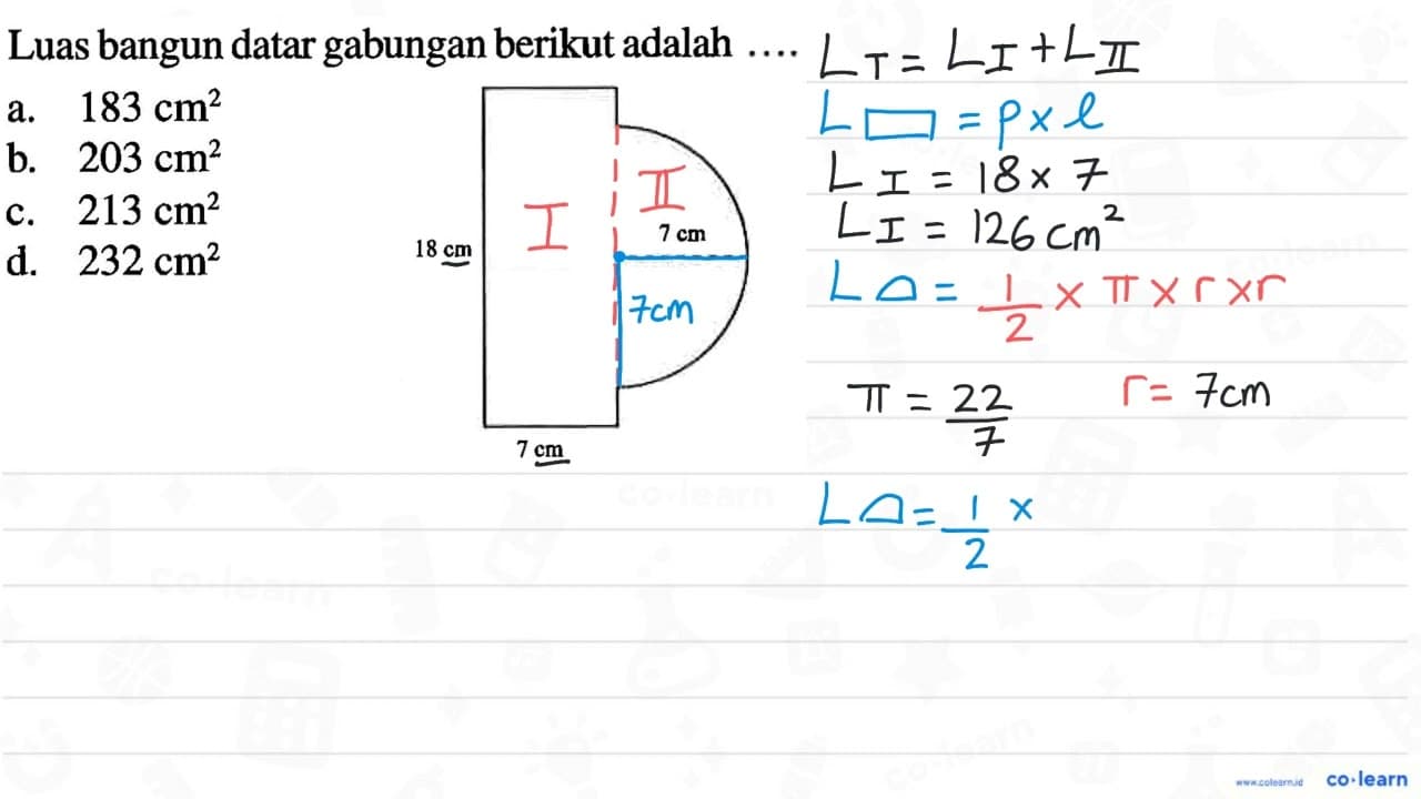 Luas bangun datar gabungan berikut adalah .... 18 cm 7 cm 7