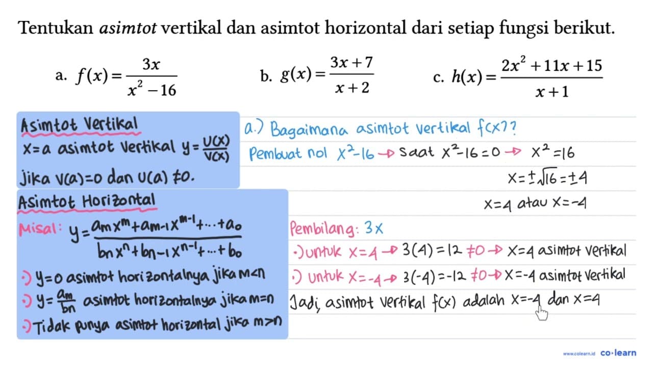 Tentukan asimtot vertikal dan asimtot horizontal dari