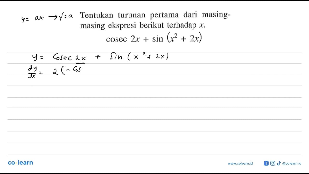 Tentukan turunan pertama dari masing-masing ekspresi