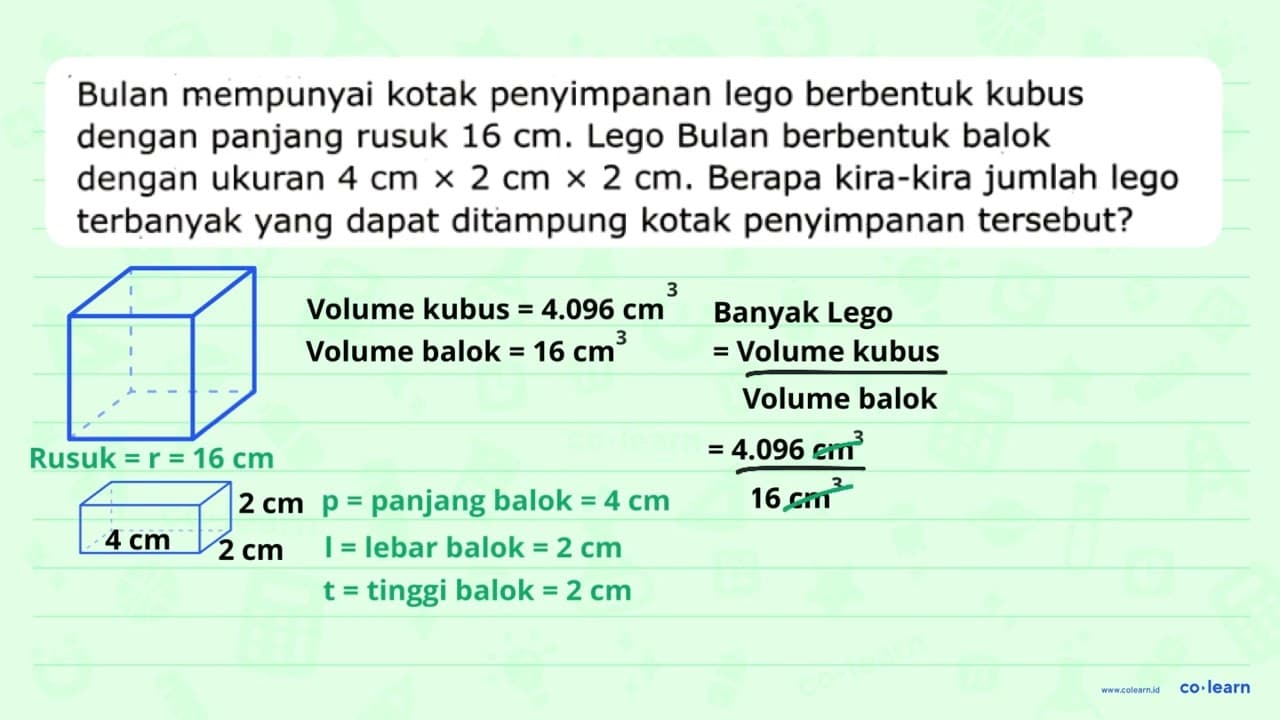 Bulan mempunyai kotak penyimpanan lego berbentuk kubus