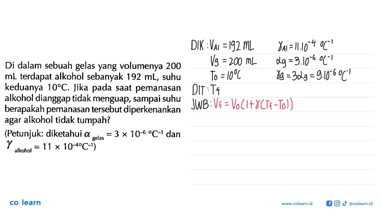 Di dalam sebuah gelas yang volumenya 200 mL terdapat