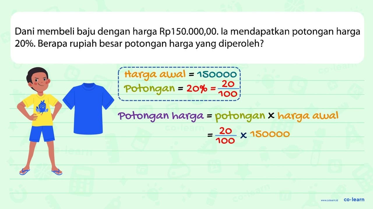 Dani membeli baju dengan harga Rp150.000,00. la mendapatkan