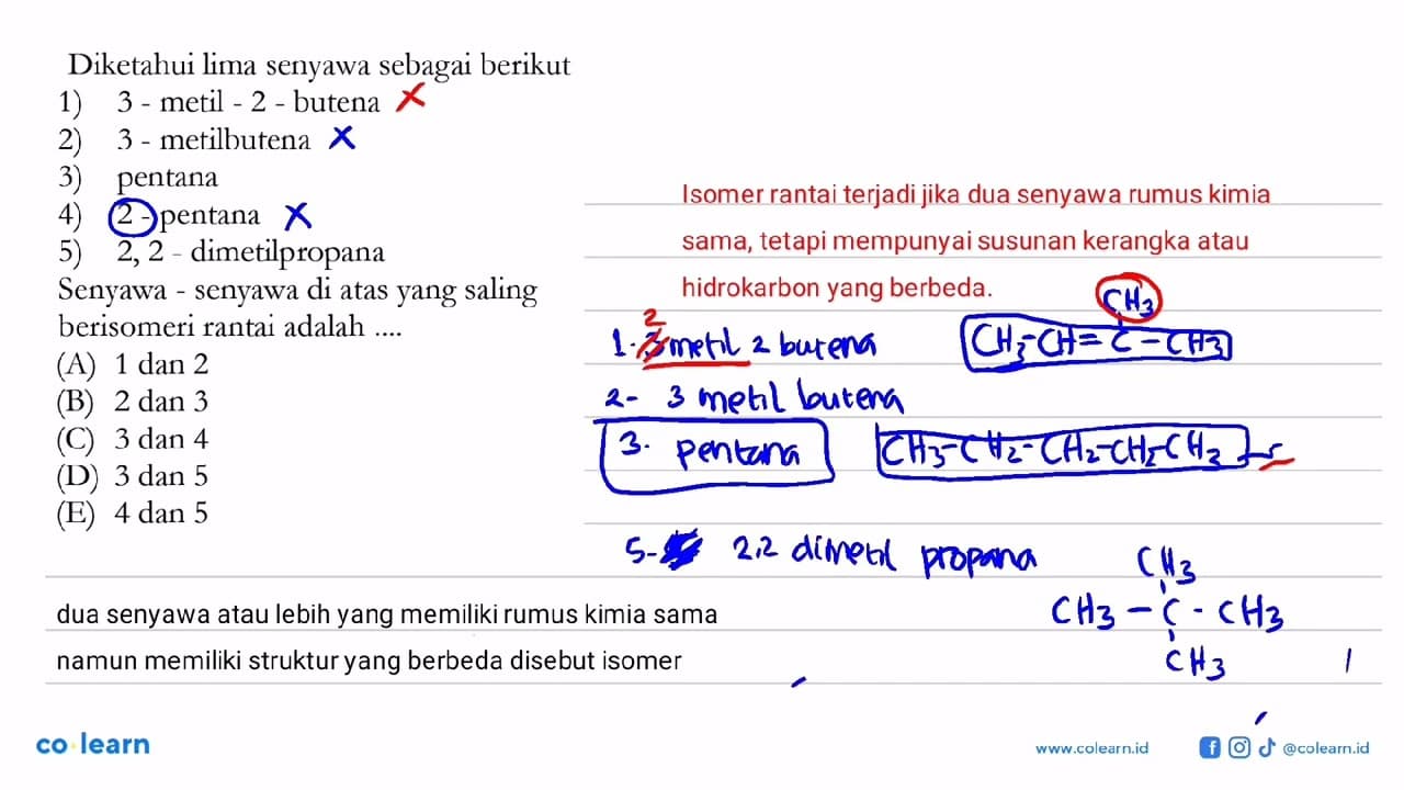 Diketahui lima senyawa sebagai berikut 1) 3 - metil - 2 -