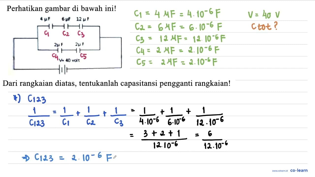 Perhatikan gambar di bawah ini! 4 muF 6 muF 12 muF 2mu F