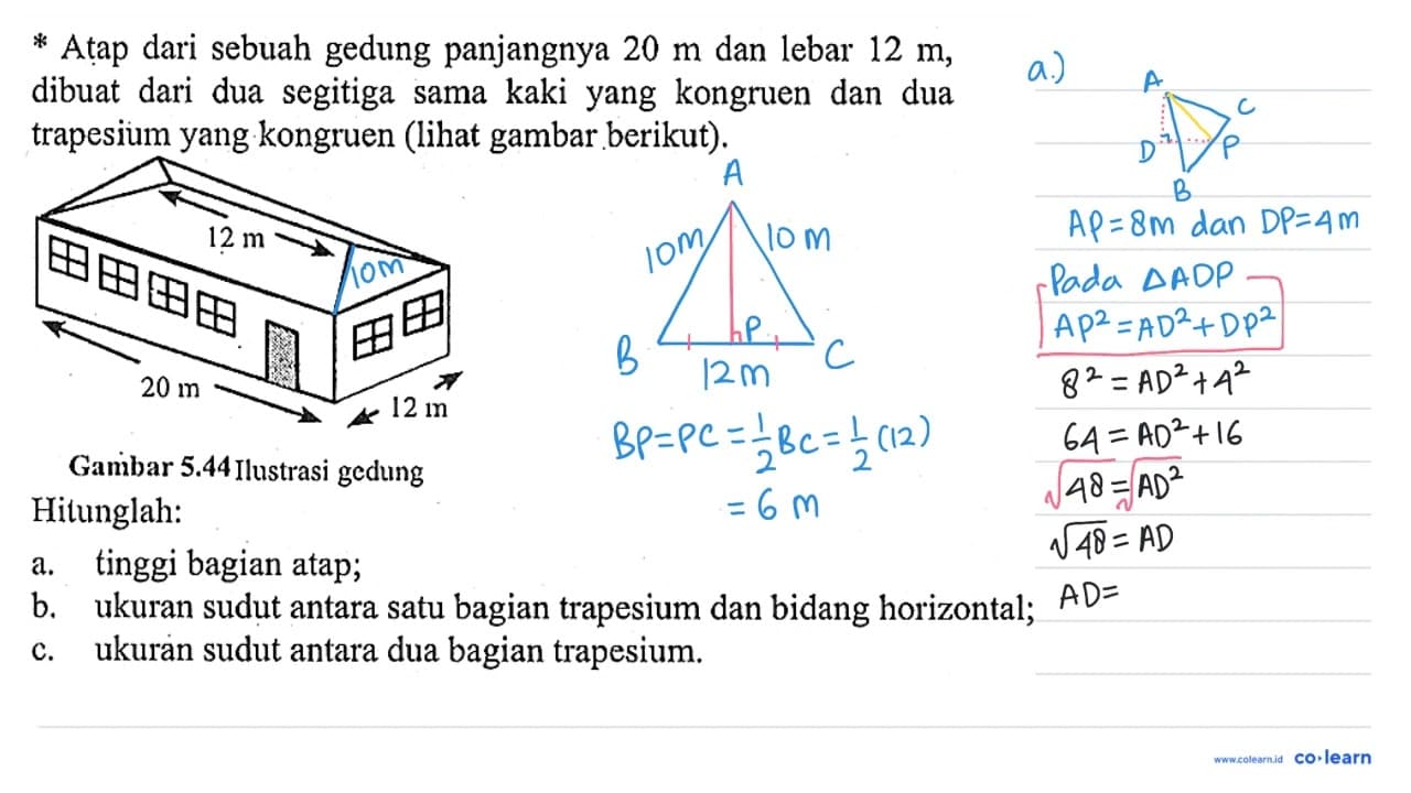 * Atap dari sebuah gedung panjangnya 20 m dan lebar 12 m,