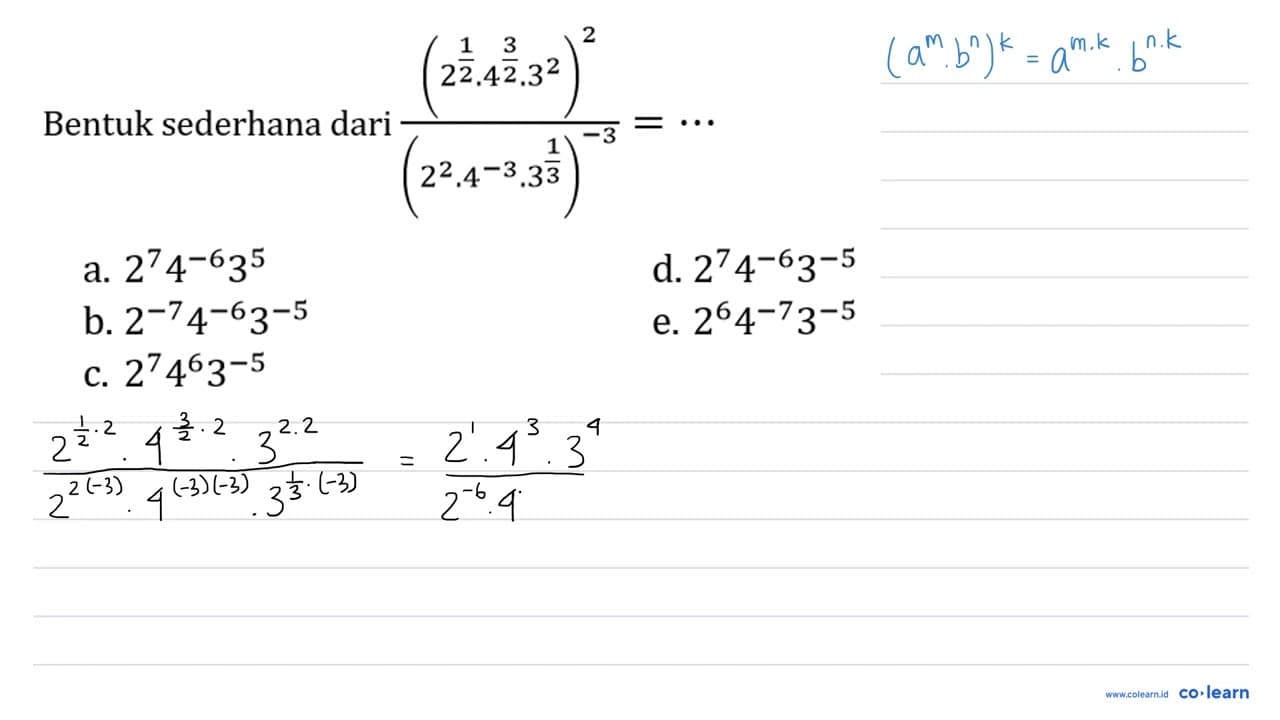 Bentuk sederhana dari ((2^((1)/(2)) . 4^((3)/(2)) .