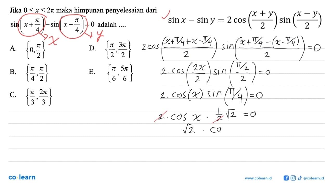 Jika 0<=x<=2pi maka himpunan penyelesaian dari