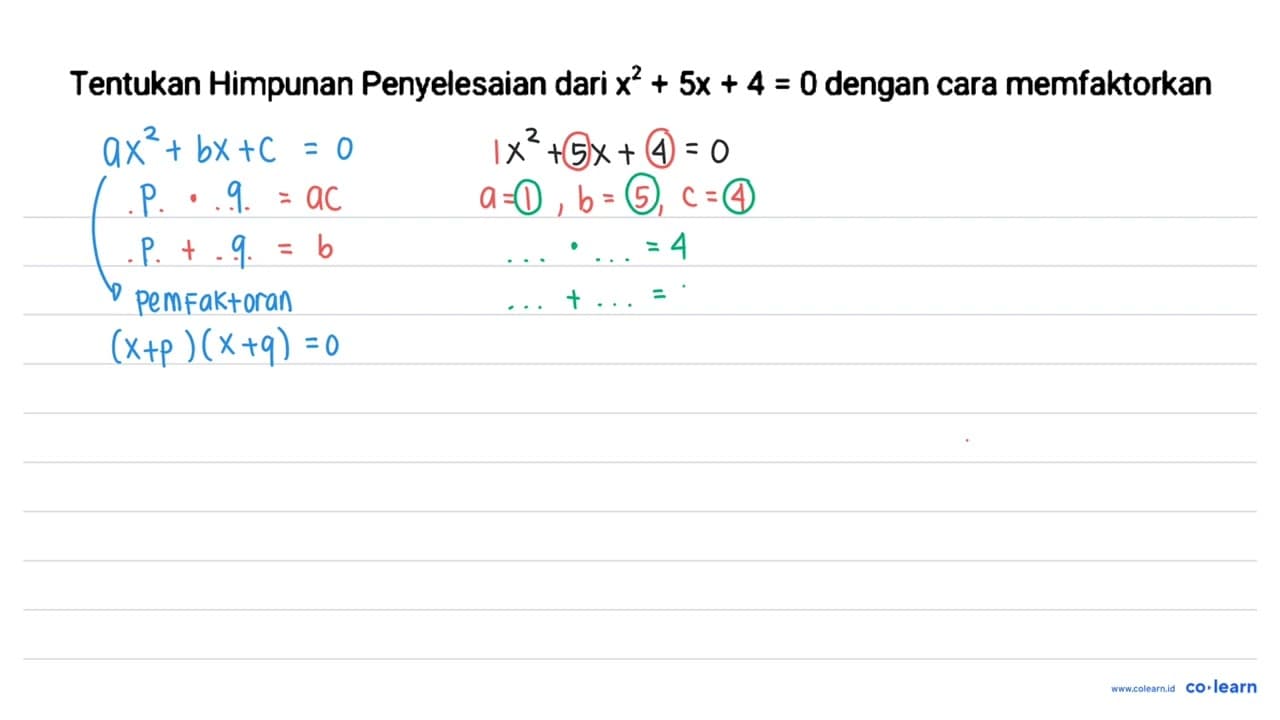 Tentukan Himpunan Penyelesaian dari x^(2)+5 x+4=0 dengan