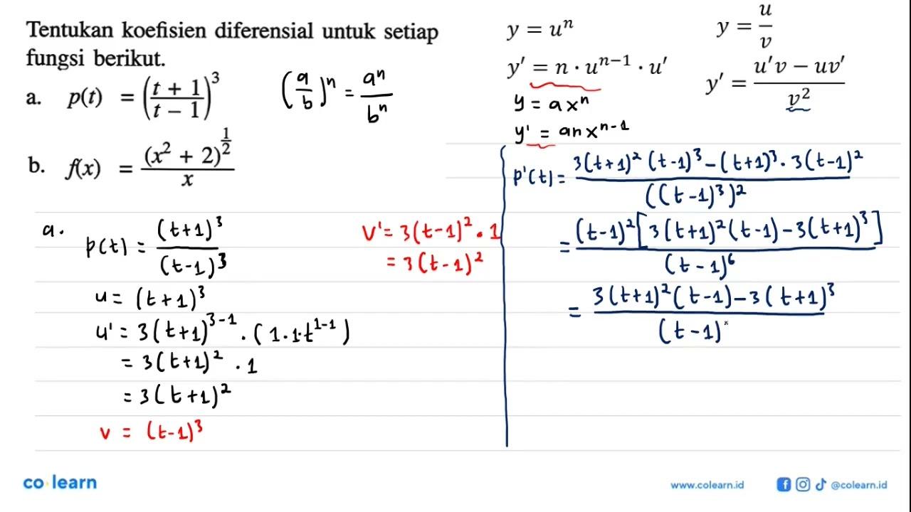 Tentukan koefisien diferensial untuk setiap fungsi berikut.
