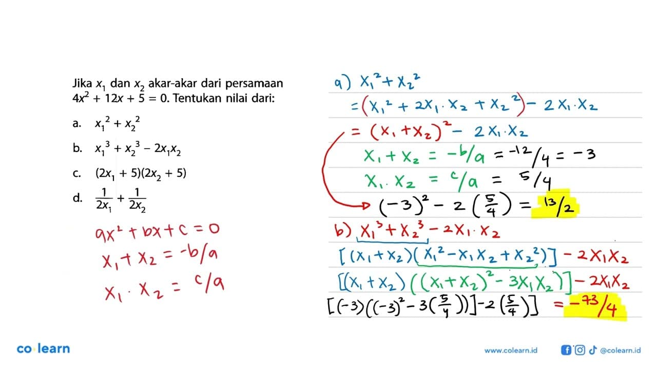 Jika x1 dan x2 akar-akar dari persamaan 4x^2+12x+5 = 0.