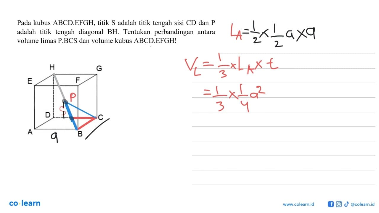 Pada kubus ABCD.EFGH, titik S adalah titik tengah sisi CD