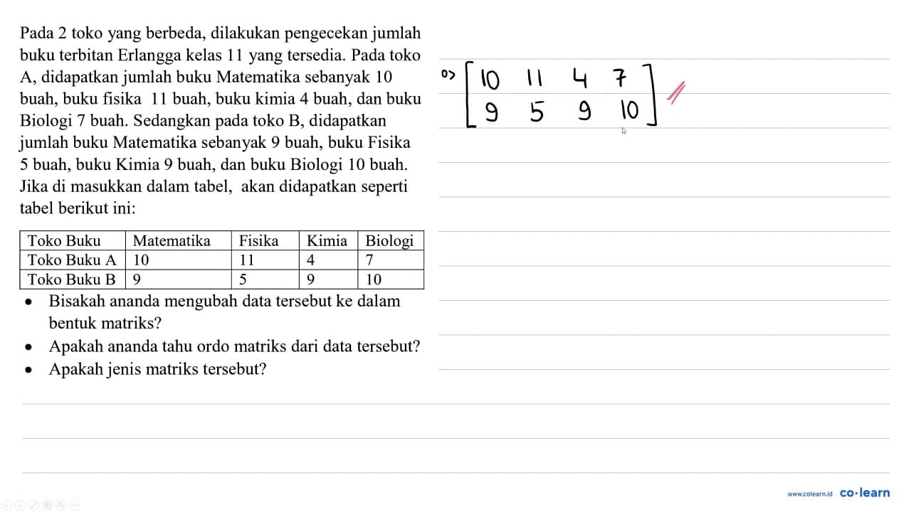 Pada 2 toko yang berbeda, dilakukan pengecekan jumlah buku