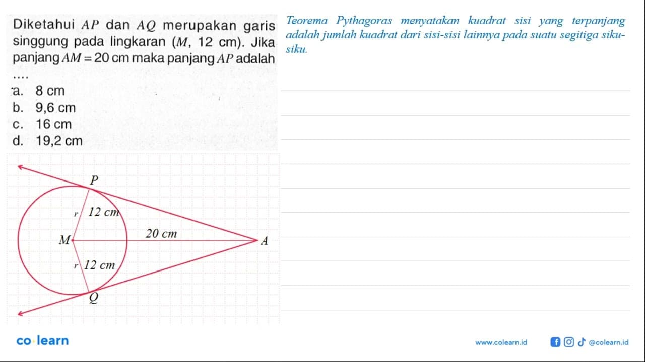 Diketahui AP dan AQ merupakan garis singgung pada lingkaran