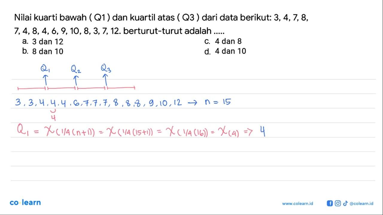 Nilai kuarti bawah (Q1) dan kuartil atas (Q3) dari data