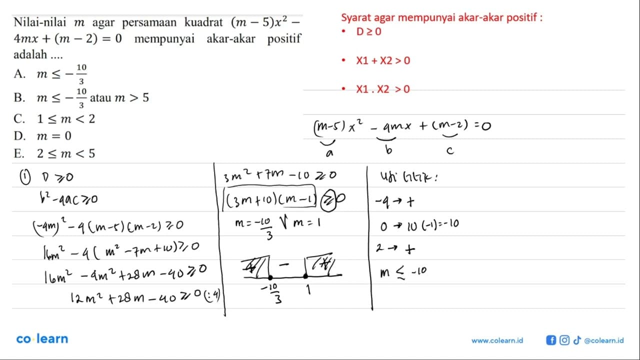 Nilai-nilai agar m persamaan kuadrat (m-5)x^2 - 4mx + (m -