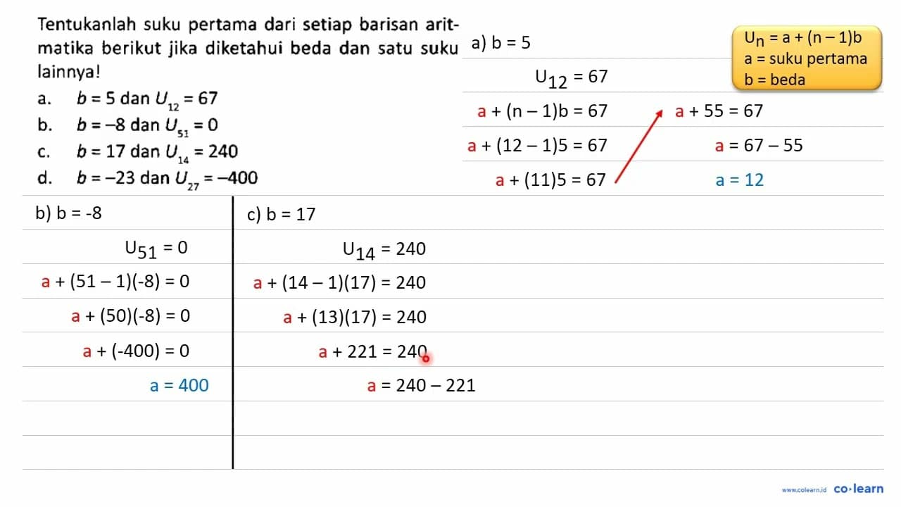 Tentukanlah suku pertama dari setiap barisan aritmatika