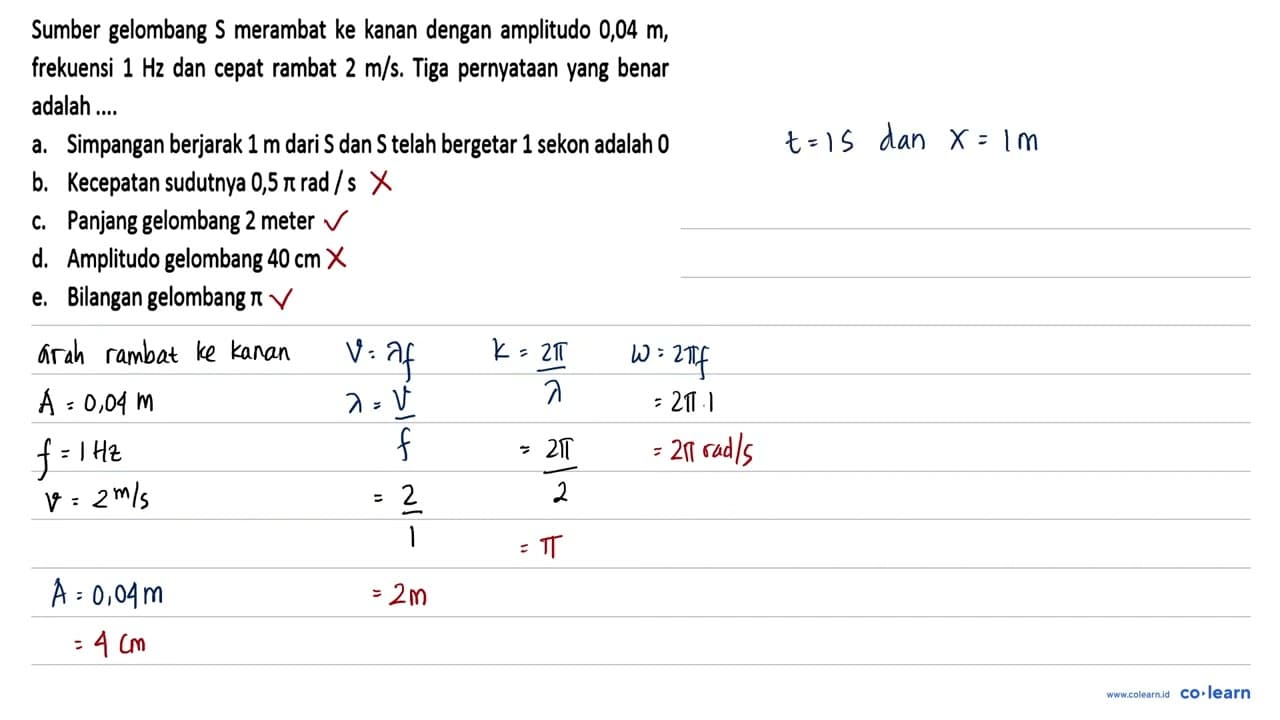 Sumber gelombang S merambat ke kanan dengan amplitudo 0,04