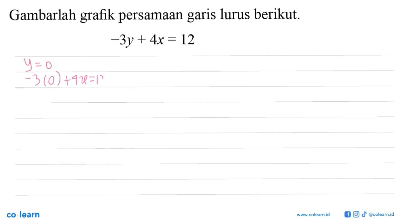 Gambarlah grafik persamaan garis lurus berikut. -3y + 4x =