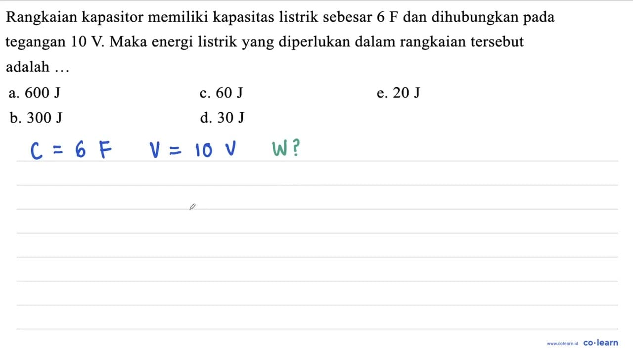 Rangkaian kapasitor memiliki kapasitas listrik sebesar 6 F