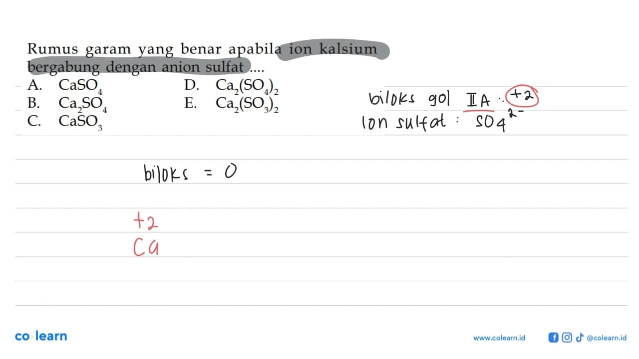 Rumus garam yang benar apabila ion kalsium bergabung dengan