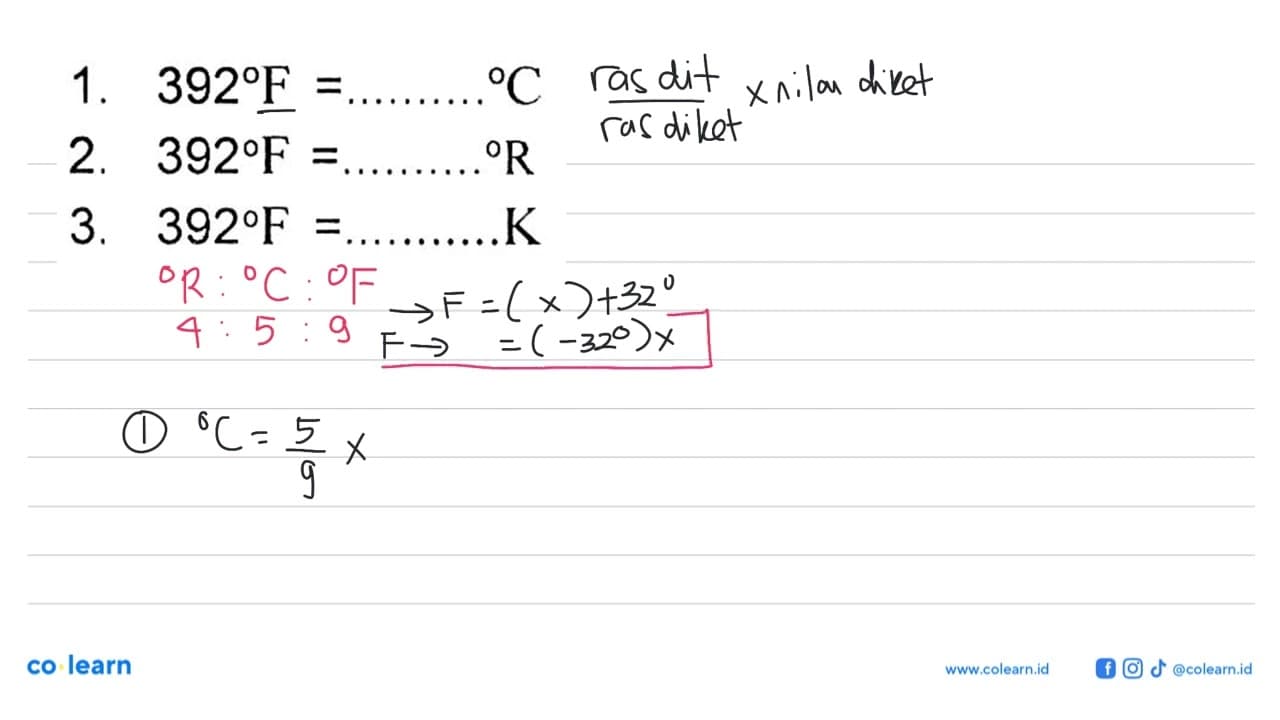 1. 392 F = .... C 2. 392 F = .... R 3. 392 F = .... K