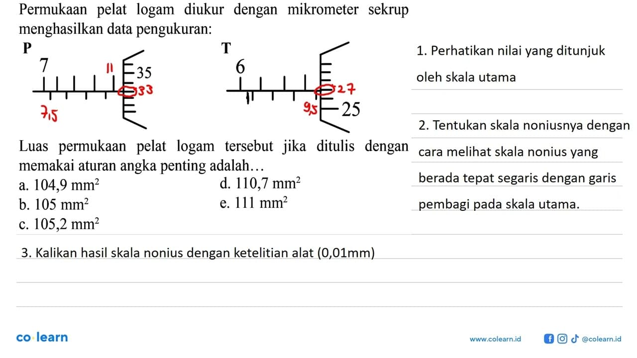 Permukaan pelat logam diukur dengan mikrometer sekrup