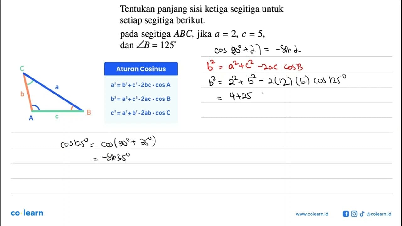 Tentukan panjang sisi ketiga segitiga untuk setiap segitiga