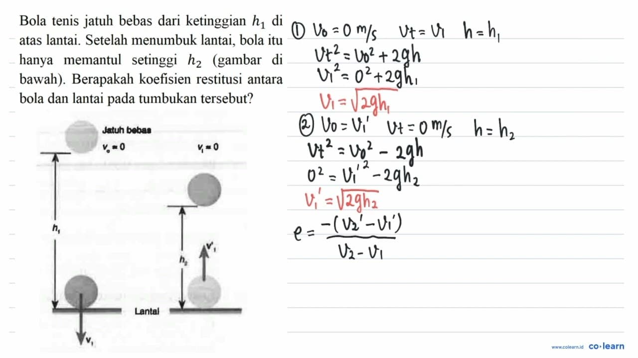 Bola tenis jatuh bebas dari ketinggian h_(1) di atas