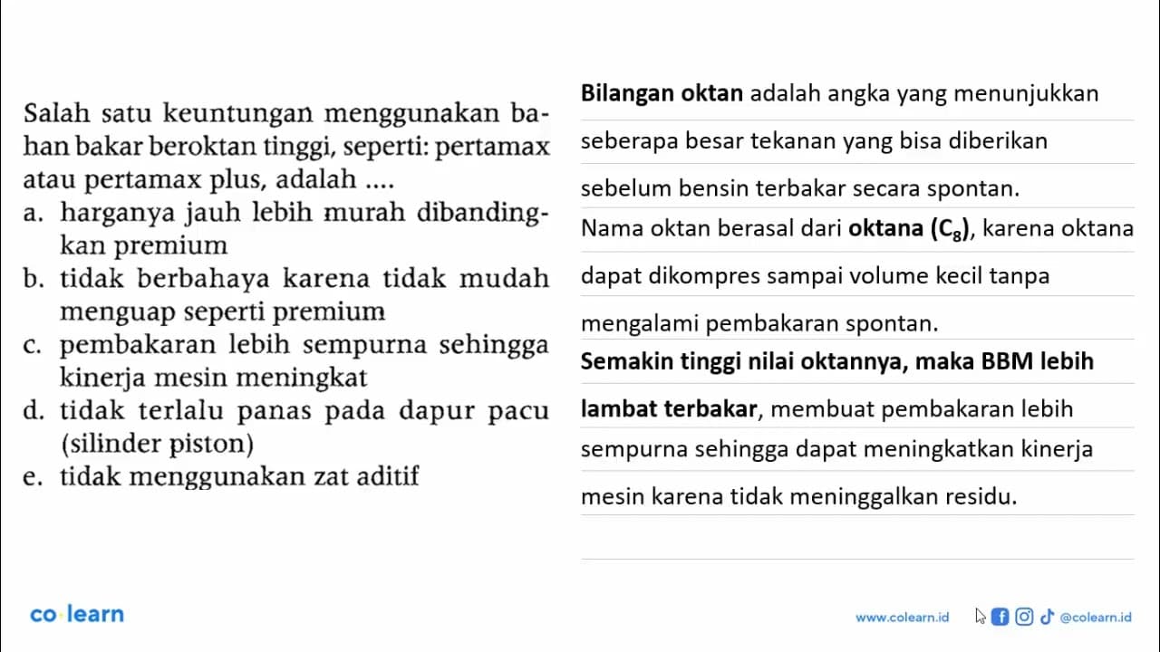 Salah satu keuntungan menggunakan bahan bakar beroktan