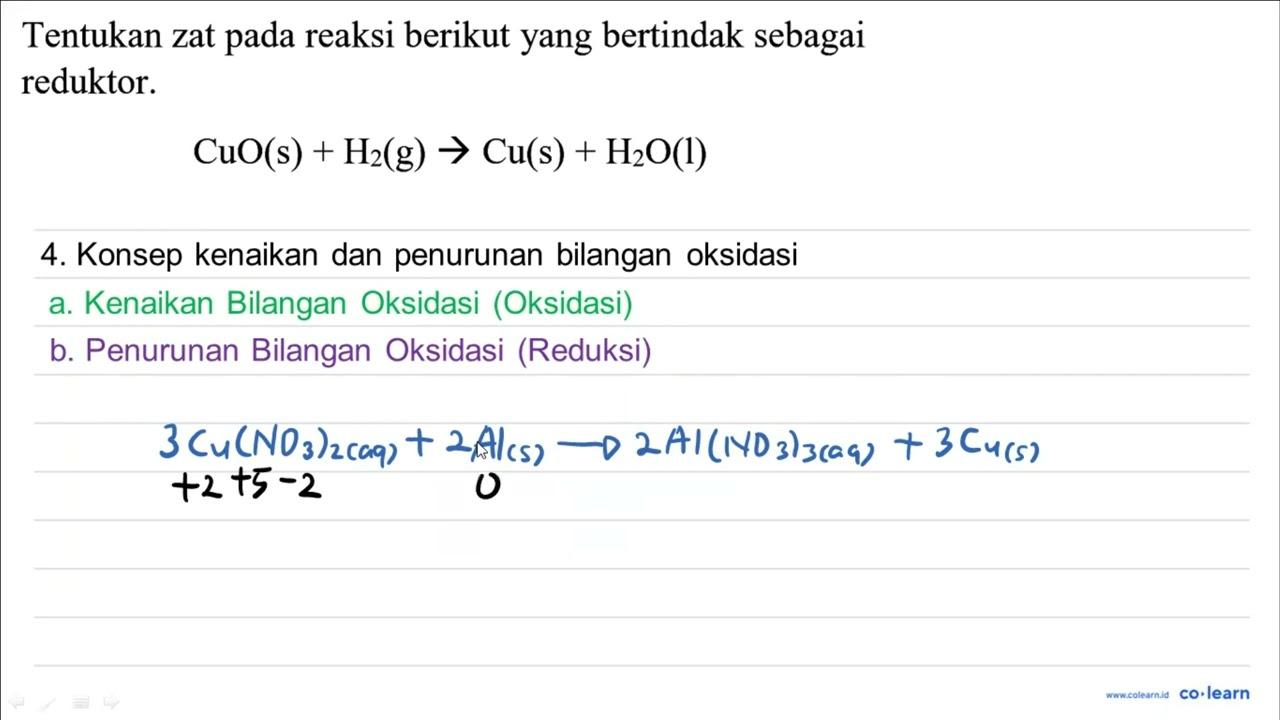 Tentukan zat pada reaksi berikut yang bertindak sebagai