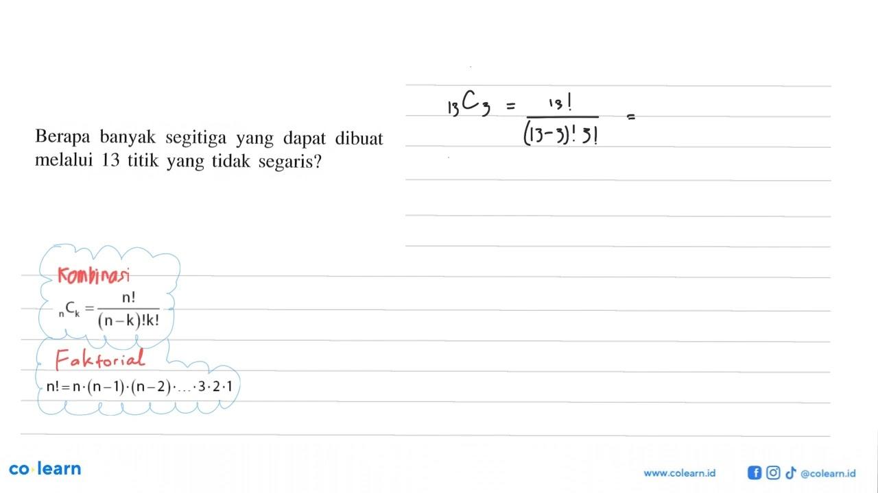 Berapa banyak segitiga yang dapat dibuat melalui 13 titik