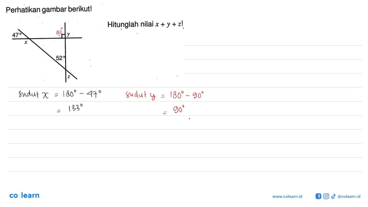 Perhatikan gambar berikut! Hitunglah nilai x+y+z ! 47 x y