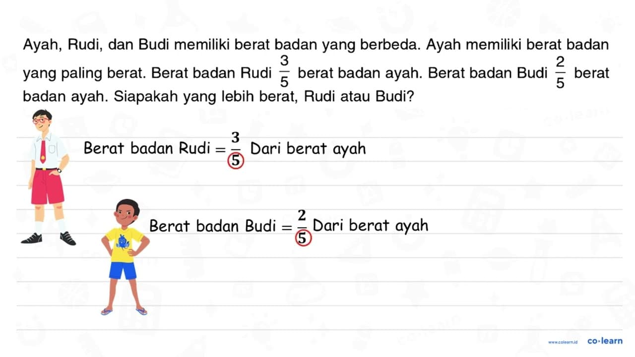 Ayah, Rudi, dan Budi memiliki berat badan yang berbeda.