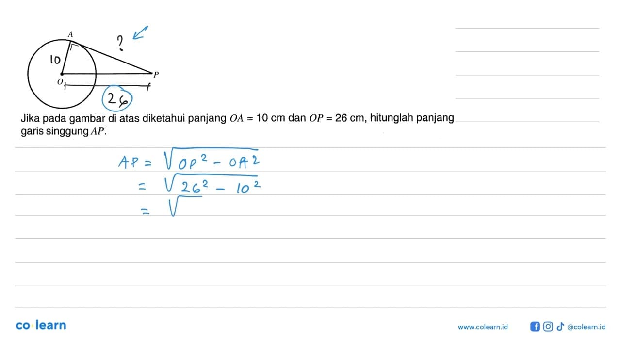 Jika pada gambar di atas diketahui panjang OA=10 cm dan