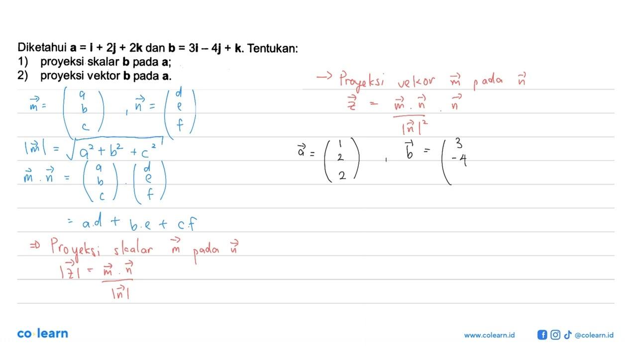 Diketahui vektor a=i+2j+2k dan vektor b=3i-4j+k.