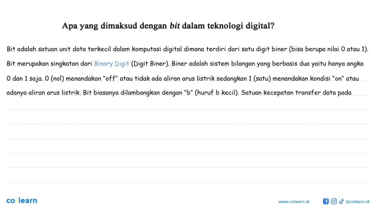 Apa yang dimaksud dengan bit dalam teknologi digital?