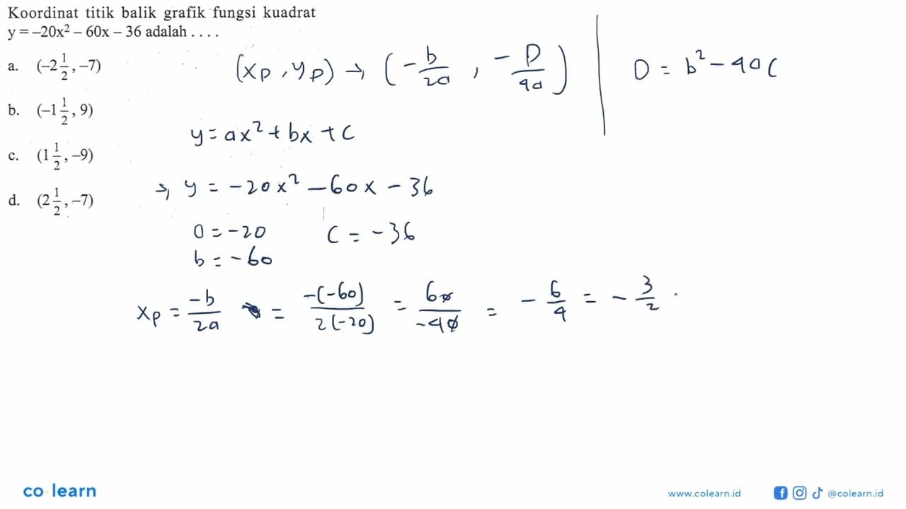 Koordinat titik balik grafik fungsi kuadrat y = -20x^2 -