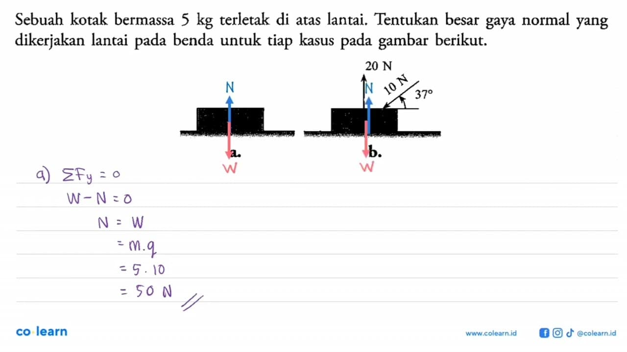 Sebuah kotak bermassa 5 kg terletak di atas lantai.